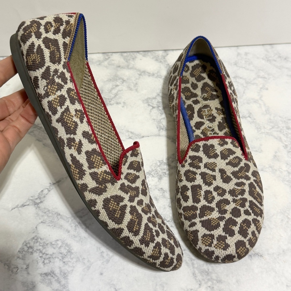 Rothy's "Mocha Spot" cheetah brown leopard print Loafers flats washable size 10